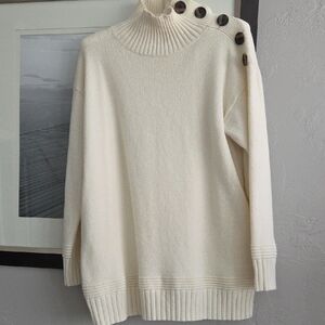 Anthropologie Elegant Cream Button-Detail Sweater S